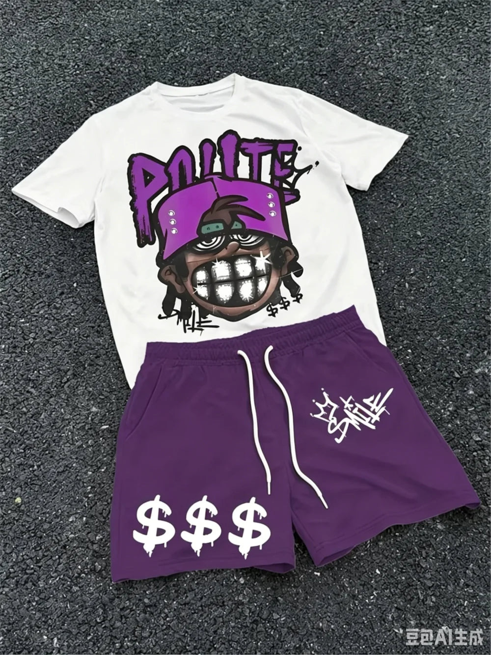 Summer Fashion American Hip-hop Style Men's O-neck Top And Casual Shorts, 3D Print Street Fashion Trend Men's 2pcs Set