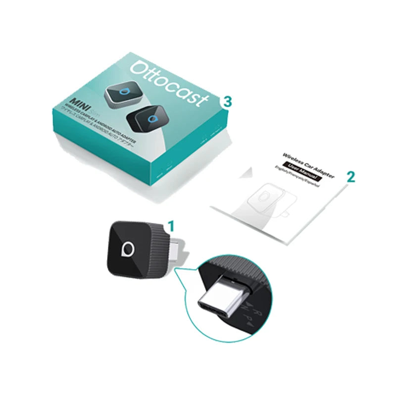 Ottocast 3.0 Mini Slim Wireless CarPlay Adapter Android Auto Dongle Plug Play Bluetooth 5.0 Wifi Auto Connect for 98% of Cars