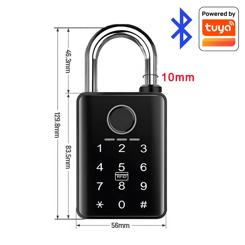 Waterproof Works With Tuya APP Smart Fingerprint Password RFID Padlock For Indoor Outdoor