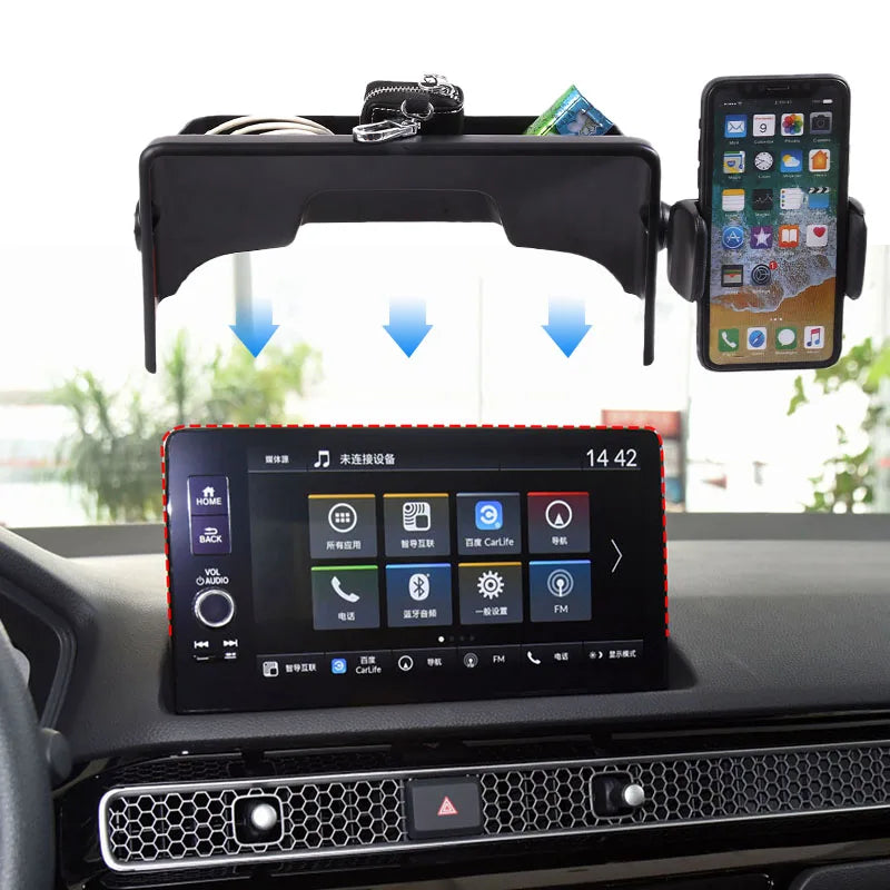 For Honda Civic 11th 2022 Car Phone Holder Screen Fixed Navigation Bracket Navigation Screen Rear Storage Box Organize Tray