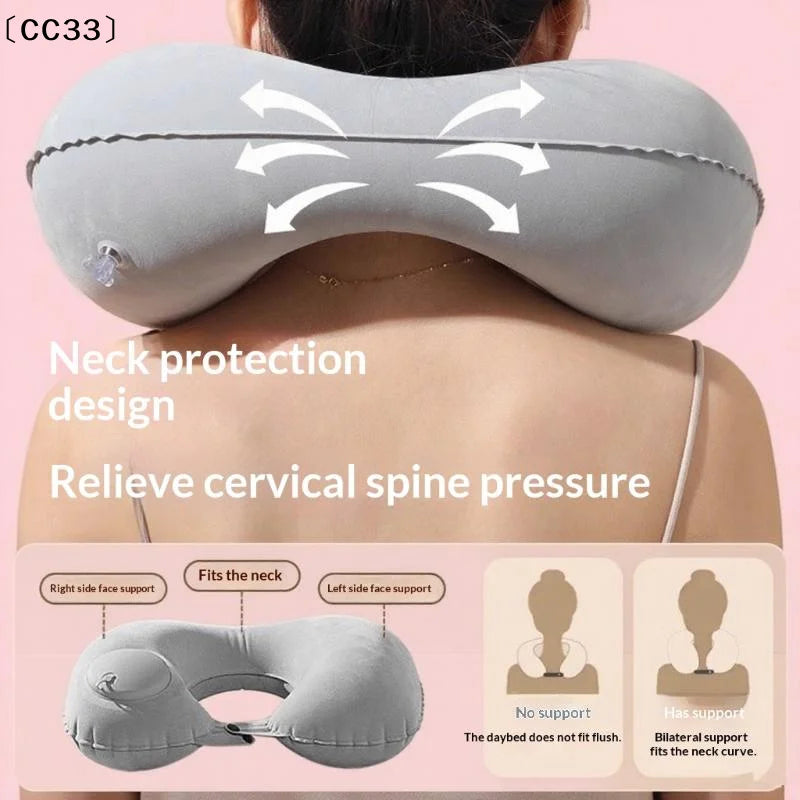 Flocking Inflatable Portable Neck Pillow That Can Be Stored And Self Filled Suitable For Outdoor Business Trips Camping〔CC33〕