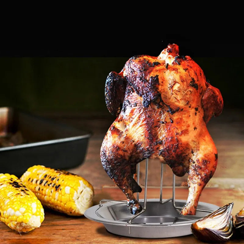 Roasting Chicken Grill Stand Roaster Rack with Tray Kitchen Outdoor BBQ Tools Stainless Steel Non-stick Grilled Chicken Plate