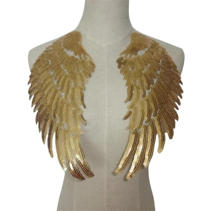 1Pair Large Size Gold Silver Applique Wings Embroidery Patch Fabric Sticker Iron On Patch Craft Sewing Repair Embroidered BD383