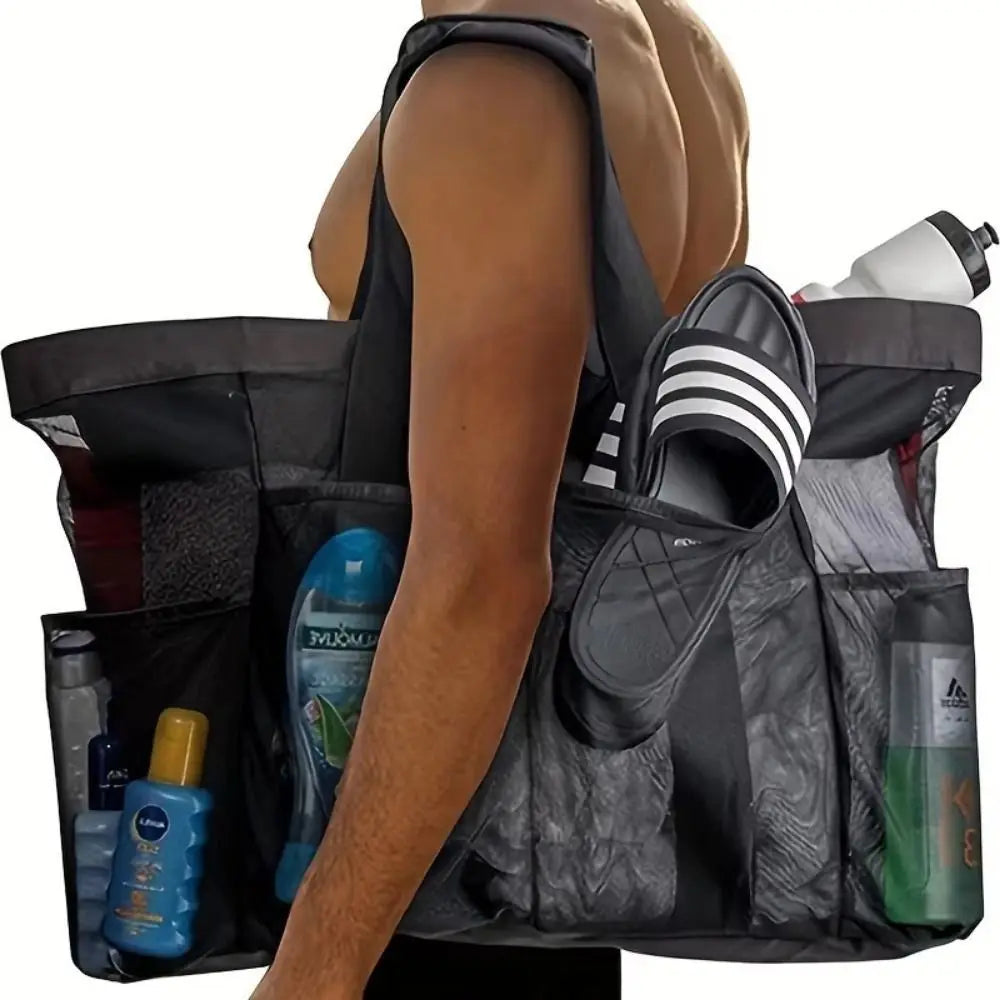 Large-Capacity Mesh Beach Handbag Snaps Lightweight Beach Toy Baskets Multi-purpose Quick Dry Travel Wash Tote Bag Cosmetic