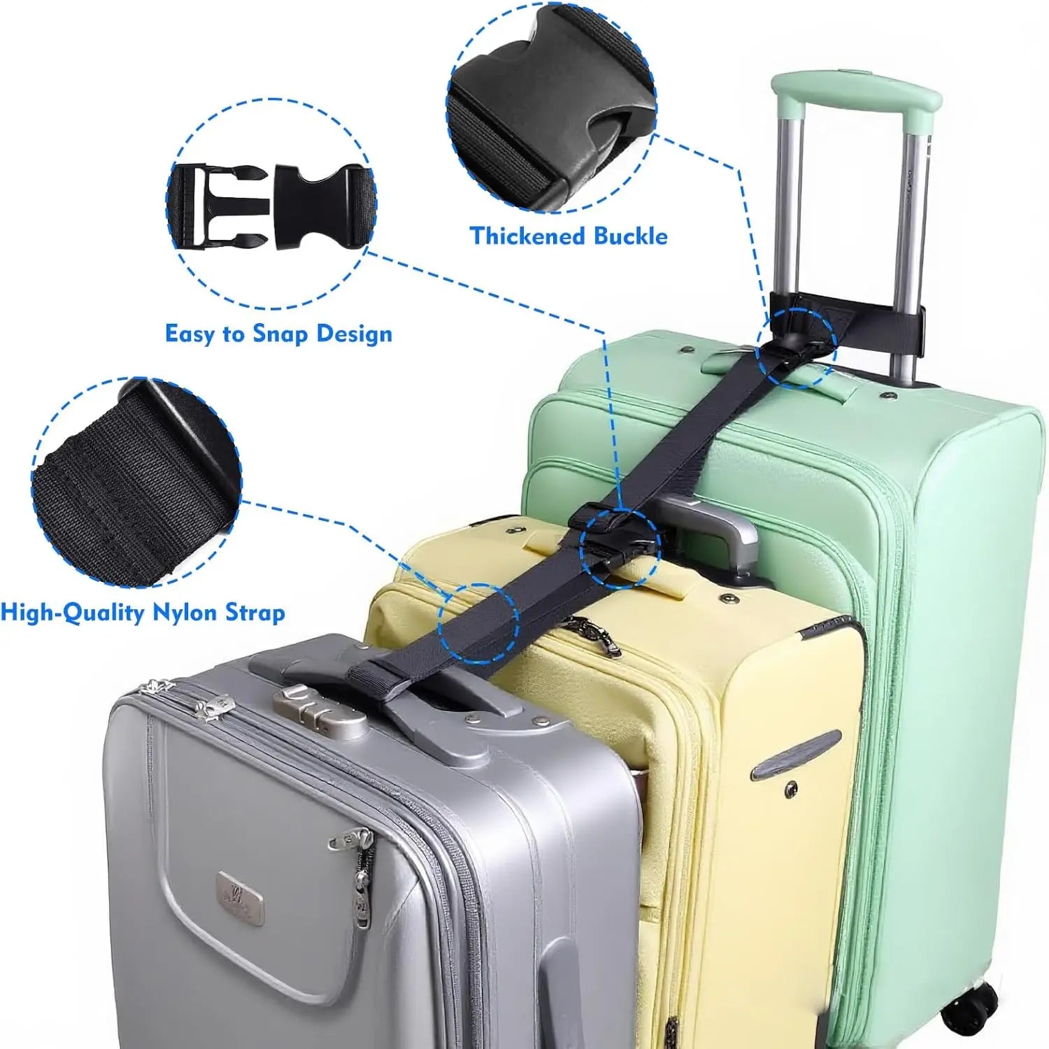 2 Sets Adjustable Nylon Luggage Connecting Straps Portable Fastening Belt Travel Accessory for Suitcase Handbag Outdoor Trip