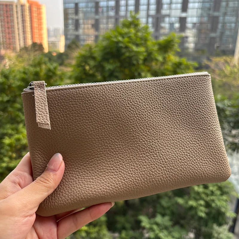 Genuine Top Cow Leather Fashion Women Small Wallet For Ladies Zipper Card Purse Key Storage Bag High Quality Short Wallet Female