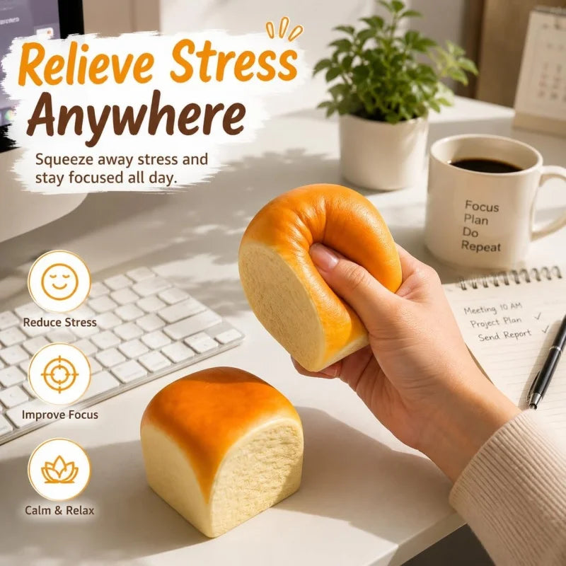 Bread Squishy Stress Toy Hawaiian Roll Slow Rising Foam Squeeze Toy for Kids&Adults Sensory Desk Stress Relief Novelty Gift