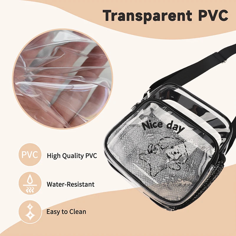 TINYAT PVC Clear Messenger Bag Women Transparent Shoulder Bag Waterproof Crossbody Bag for Music Concert Sports Race