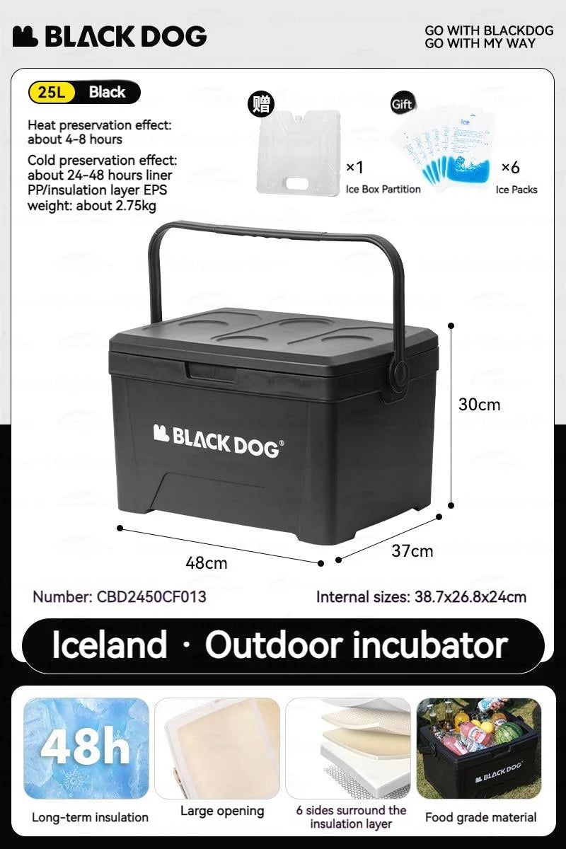 BLACKDOG 13L/25L Mobile Thermal Box Large Capacity Cooler Box PP Material Camping Outdoor Car Ice Picnic Portable Incubator Box