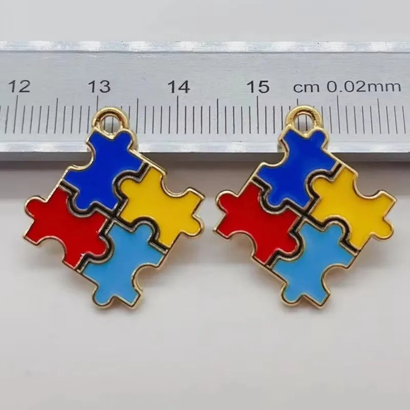 10pcs Autism Heart shaped Color Puzzle Alloy Drip Oil Pendant DIY Jewelry Accessories
