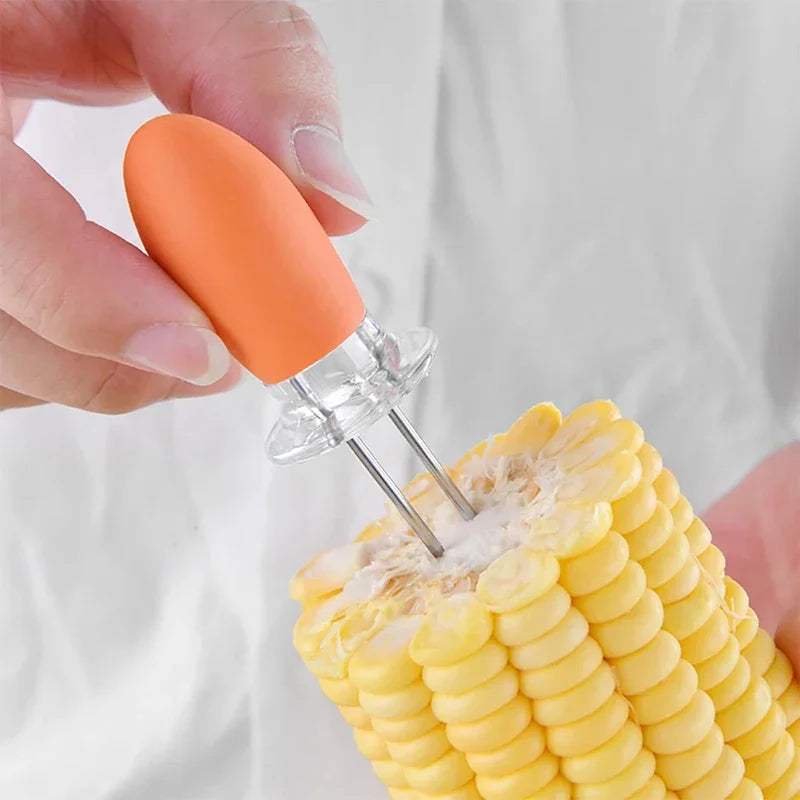 Heat Resistant Corn Holders Stainless Steel Prong Skewers Portable Barbecue Tool for Corn Fruit Hot Dog Home Cooking