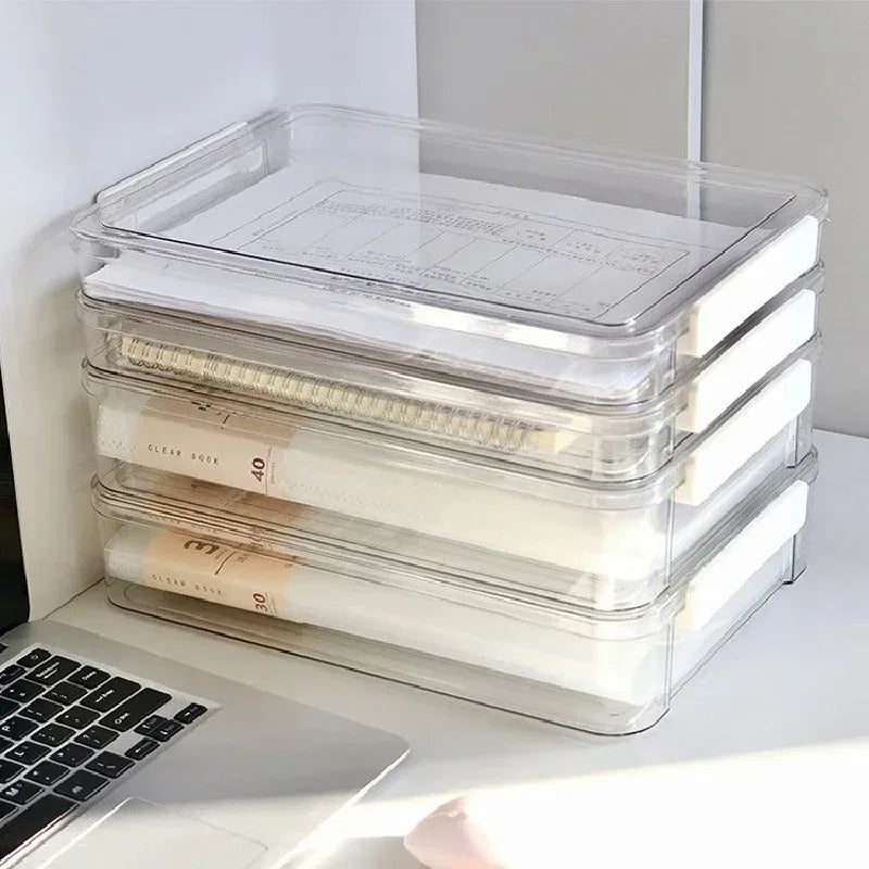 1-3 pcs Clear Plastic Document Storage Box with Handle - A4 File Organizer for Desk, Office, and School