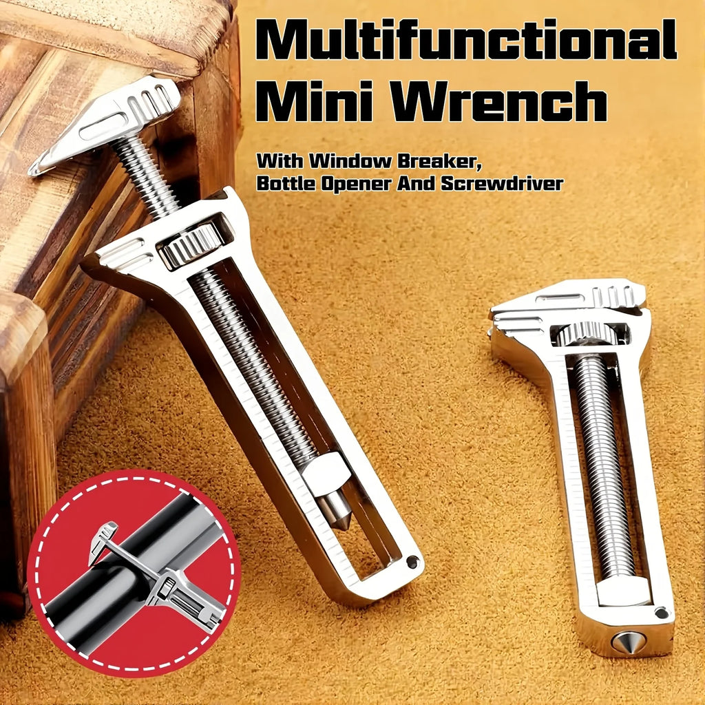 Multifunctional Mini Wrench,Adjustable Small Wrench,Caliper,with Window Breaker, Bottle Opener And Screwdriver Compact Tool