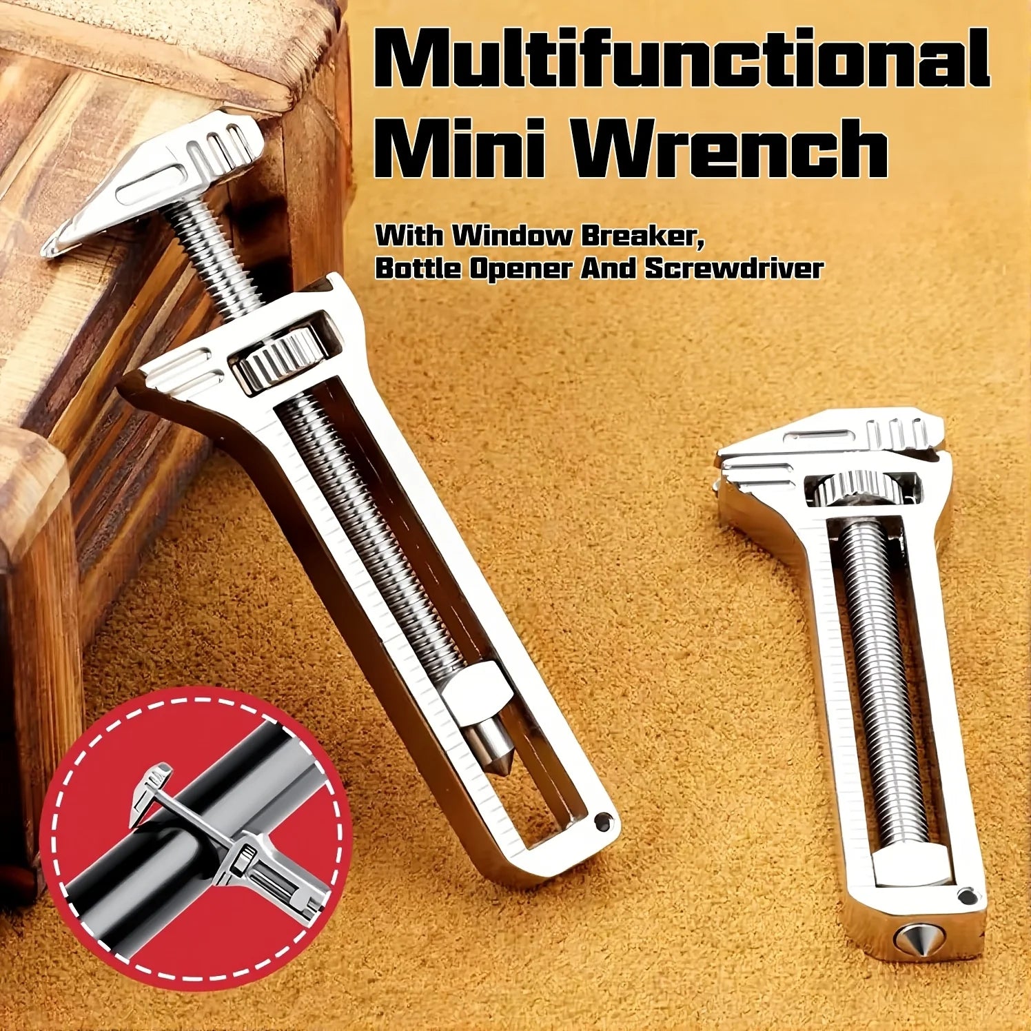 Multifunctional Mini Wrench,Adjustable Small Wrench,Caliper,with Window Breaker, Bottle Opener And Screwdriver Compact Tool