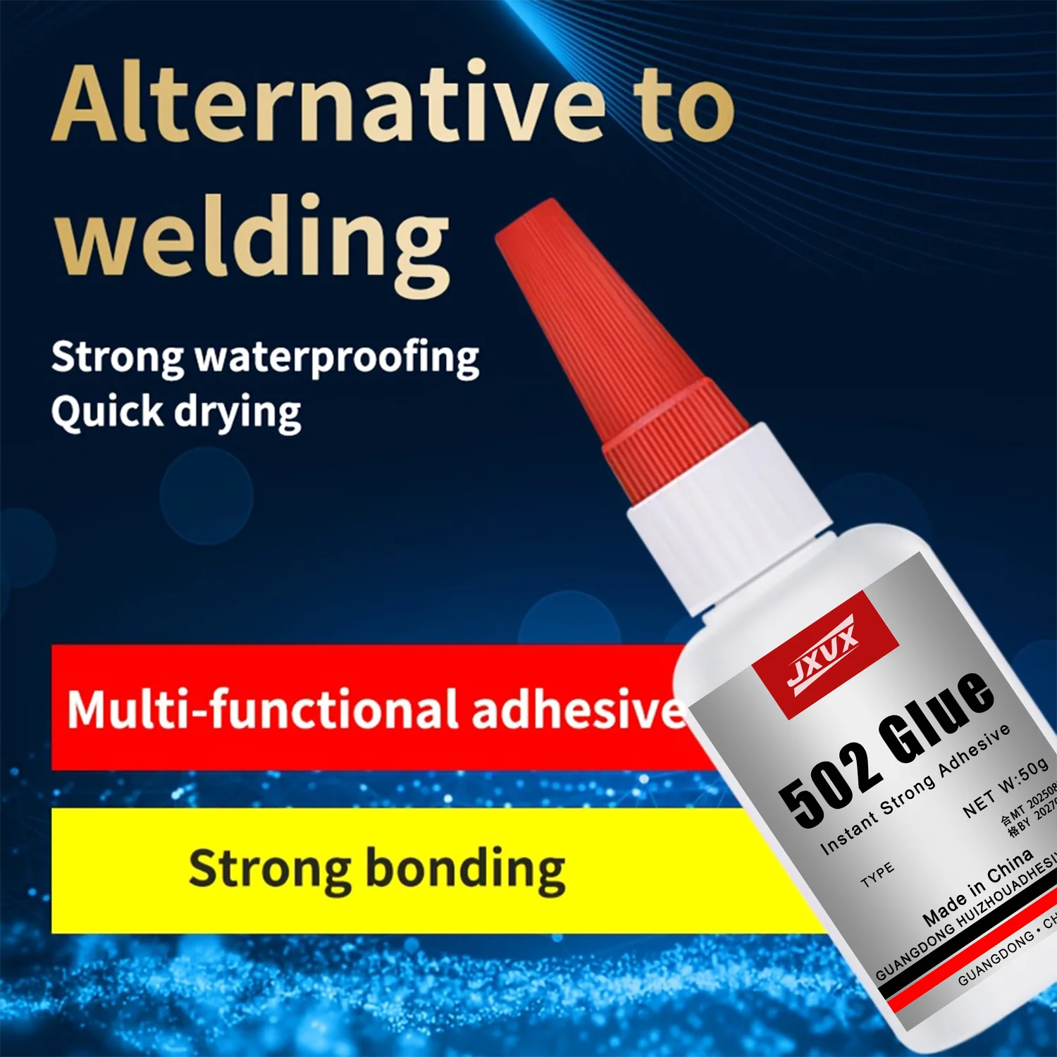 Jxvx 50g Large Capacity 502 Super Glue, Cyanoacrylate Adhesive, Instant Quick Drying Cyanoacrylate Adhesive, Leather, Rubber, Glass, Wood, Metal, Liquid Adhesive Tool, Super Strong Glue 502.