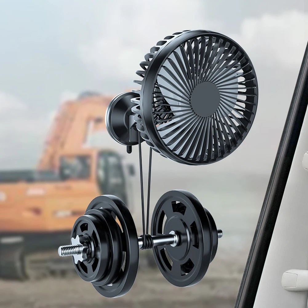 USB Single Head Car Fan 12V/24V with Suction Cup Auto Cooler 360 Degree All-Round Mini Car Air Cooling Fan for Car Truck SUV RV