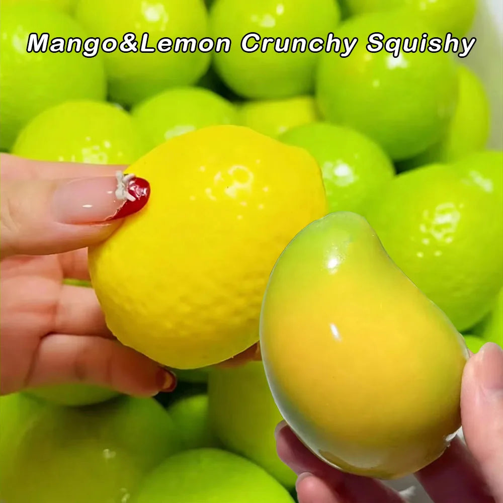 @@Handmade Crunchy Lemon Mango Stress Ball Squeeze Toy, Color-Changing Squishy Fidget Ball, ASMR Sensory Stress Relief Toy