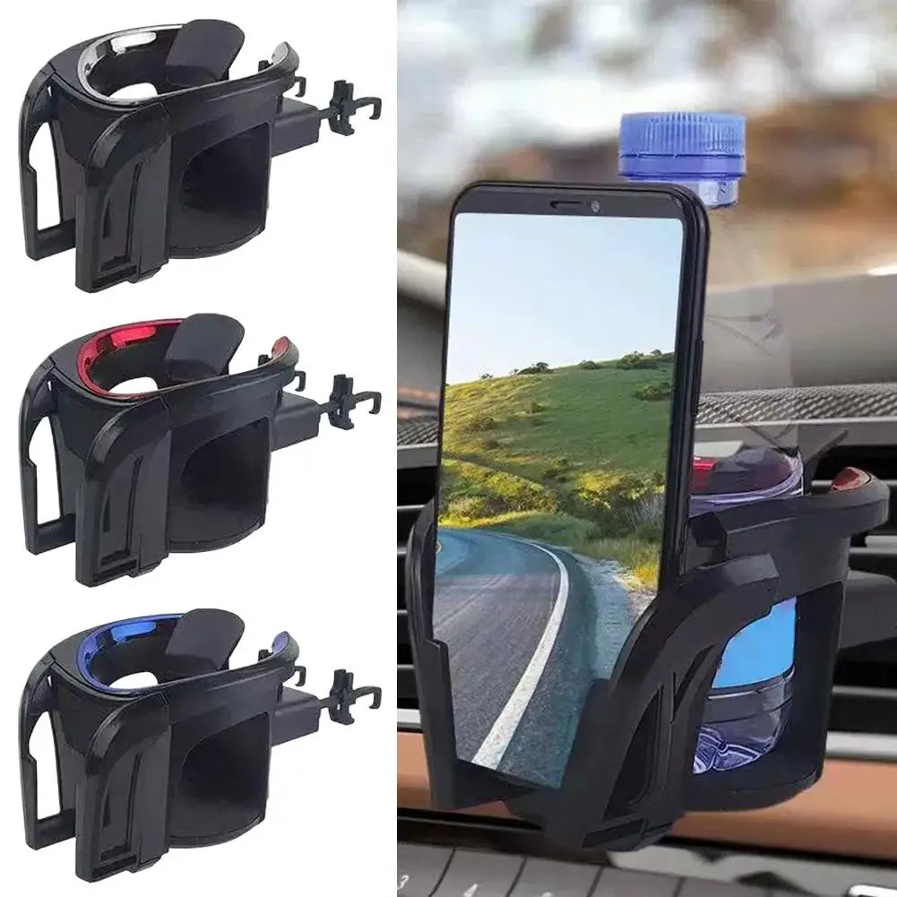 2 In 1 Universal Car Cup Holder & Phone Stand Stable Air Vent Outlet Mount Adjustable Coffee Water Bottle Storage Bracket