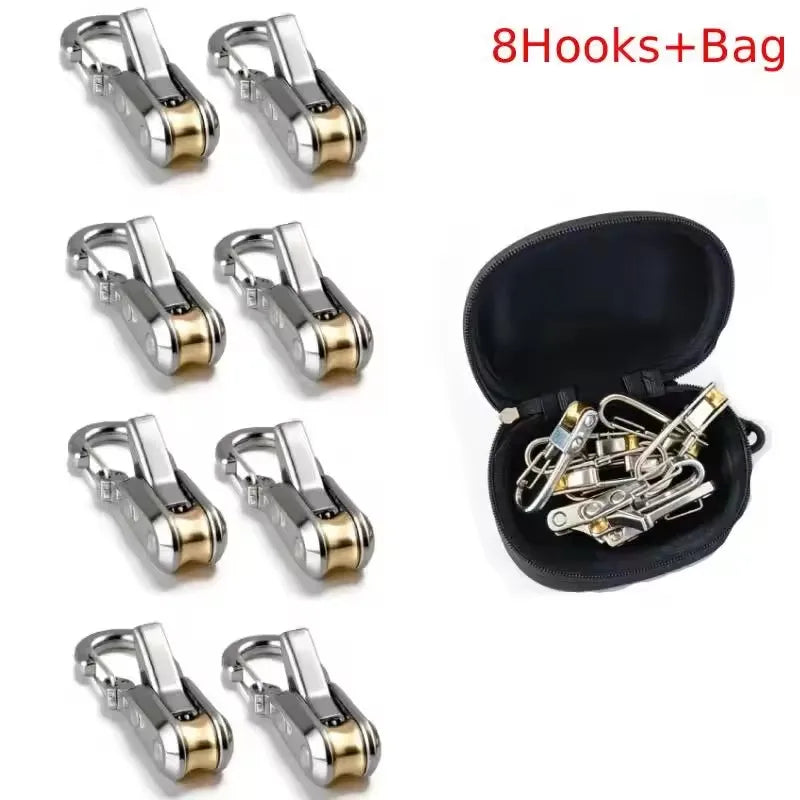Roller Hook Rope Tensioning Tool with Roller Hook & Safety Buckle, Fits 4-6mm Diameter Rope, Camping Tent Ropes Securing Tool