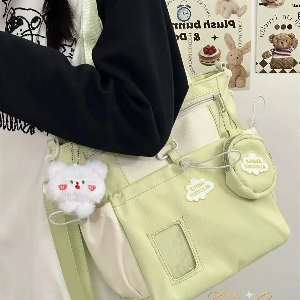 Kawaii Japanese School Crossbody Bag: Versatile Tote for Girls - Spacious Study Shoulder Bag for Tutoring & Class
