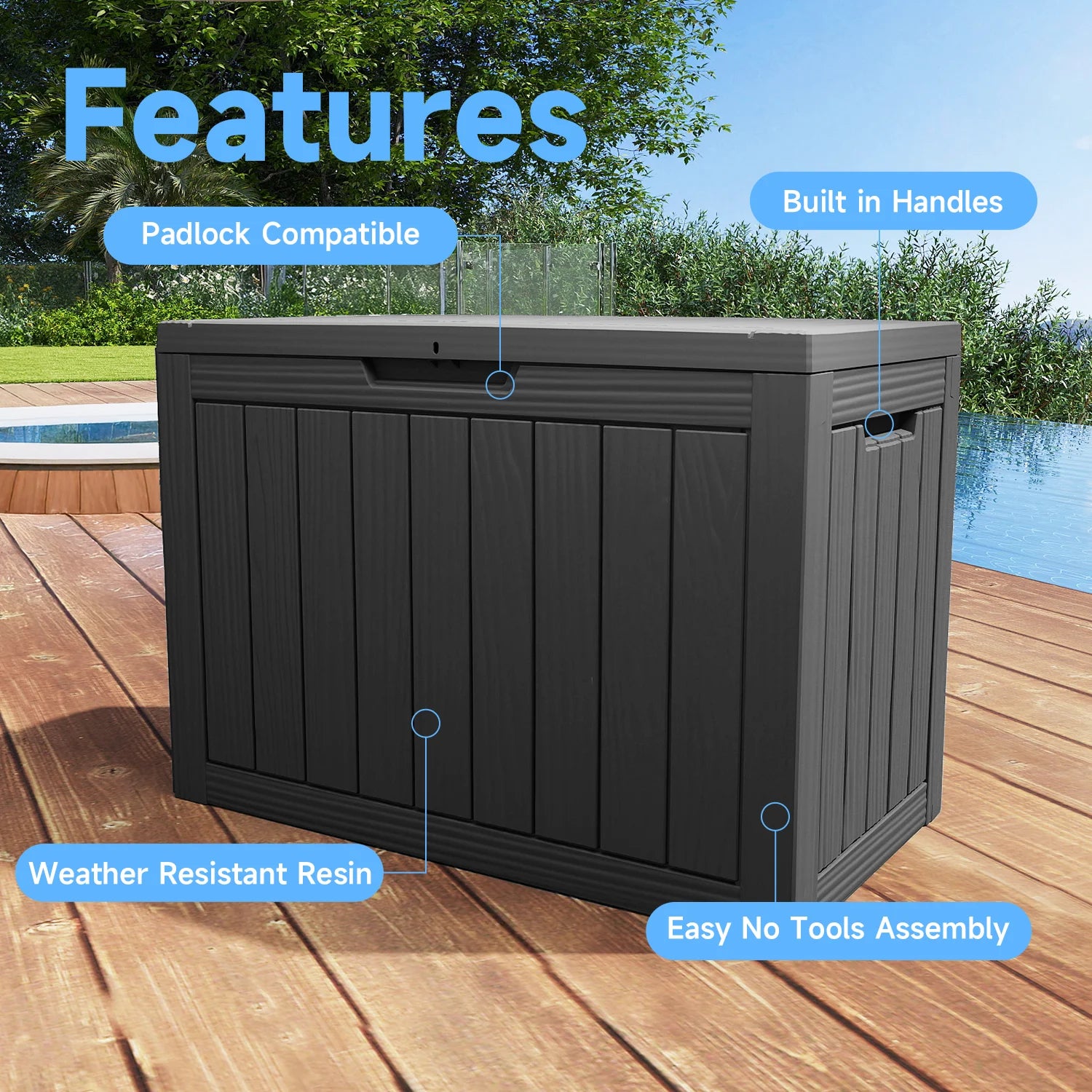 45Gallon Waterproof Outdoor Storage Box,Resin Deck Box,Lockable Outside Storage Box Container for Patio Furniure