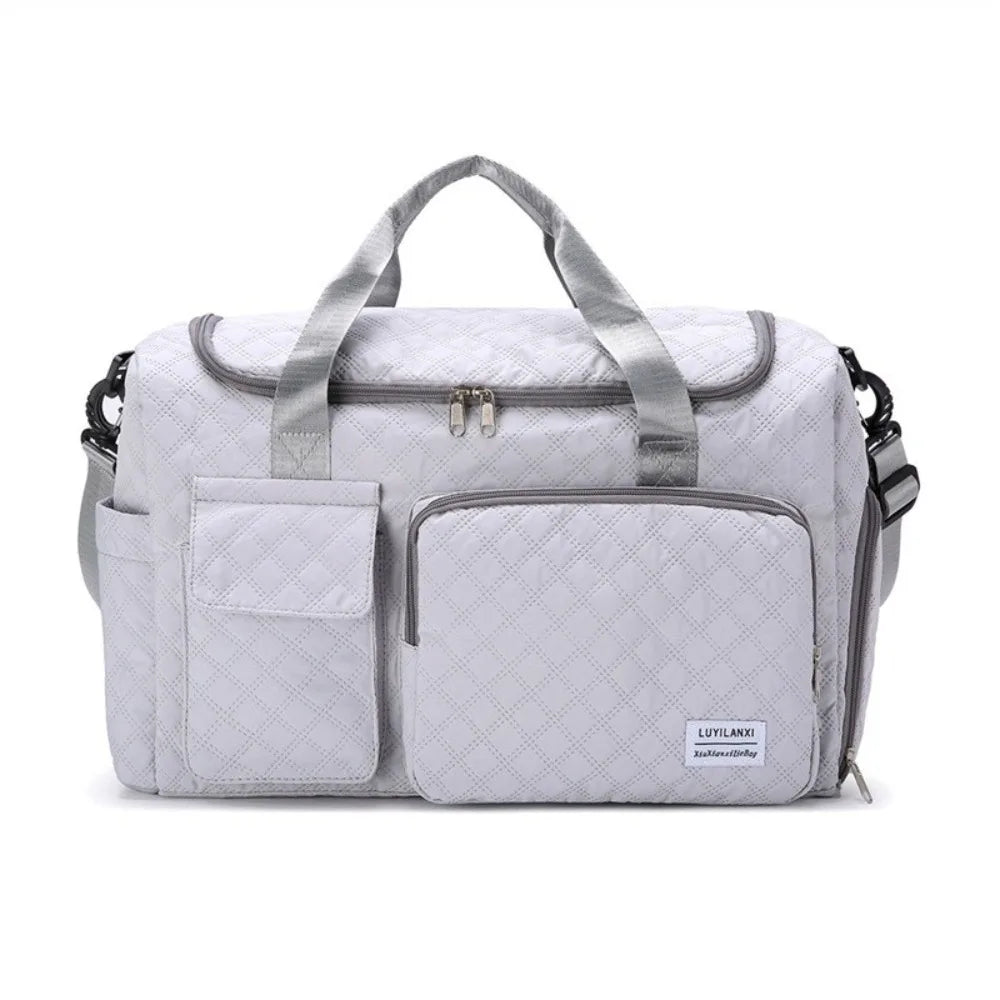 Simple Quilted Travel Duffle Bag Solid Color Oxford Sports Tote Bag Single Shoulder Foldable Travel Handbag Girl