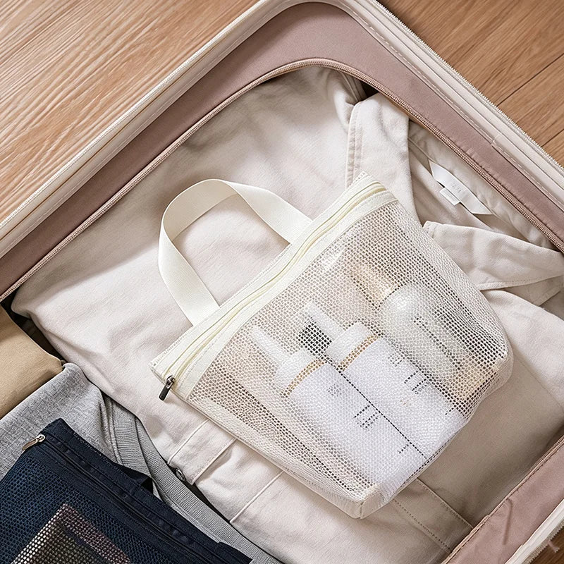 Portable Travel Mesh Wash Bag Transparent Storage Bag Large Capacity Cosmetic Bag Underwear Organizer Pouch