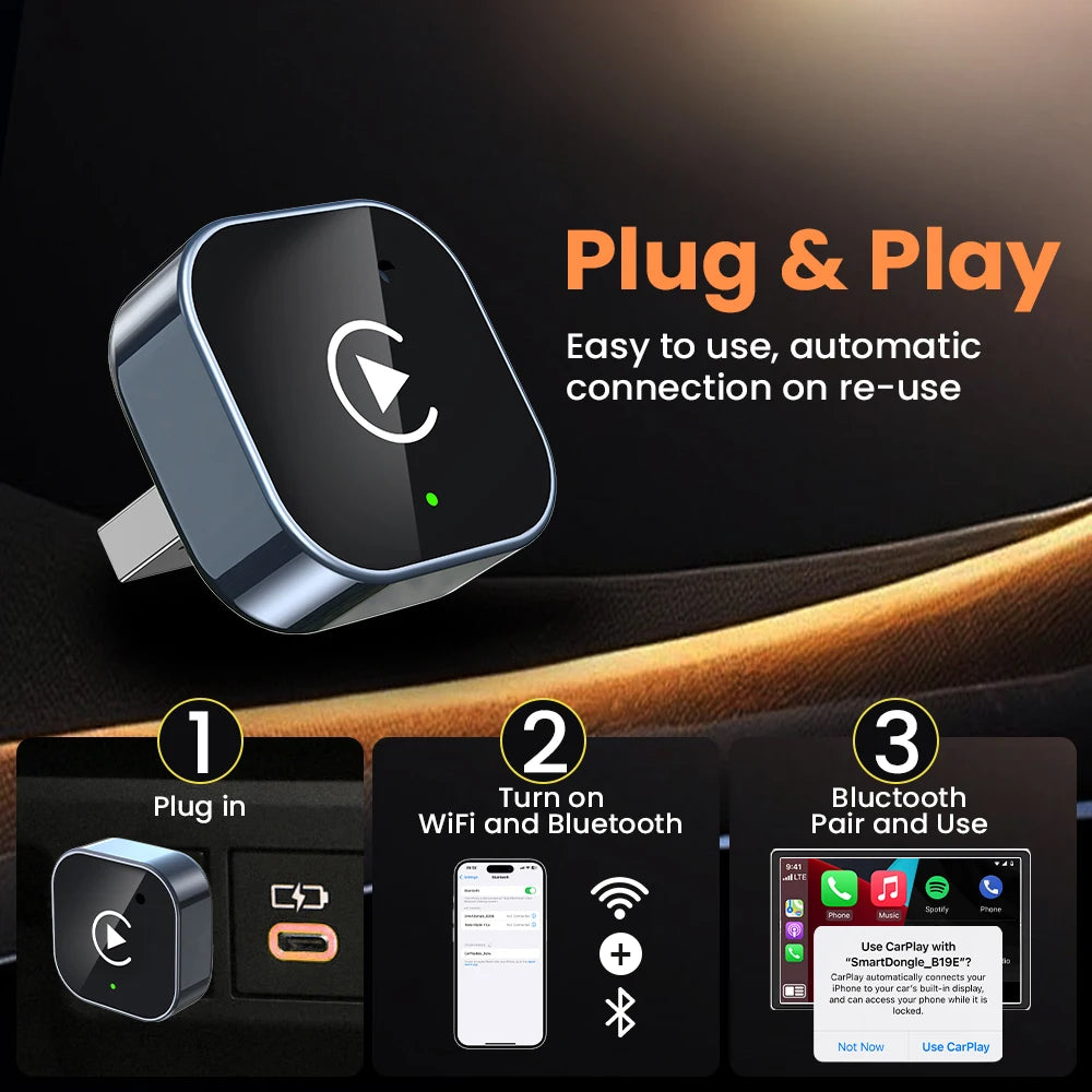 Wireless Carplay Android Auto Wireless Adapter Smart Dongle 2in1 2.4G & 5.8Ghz WiFi BT Auto Connect Plug&Play For Wired AA CP