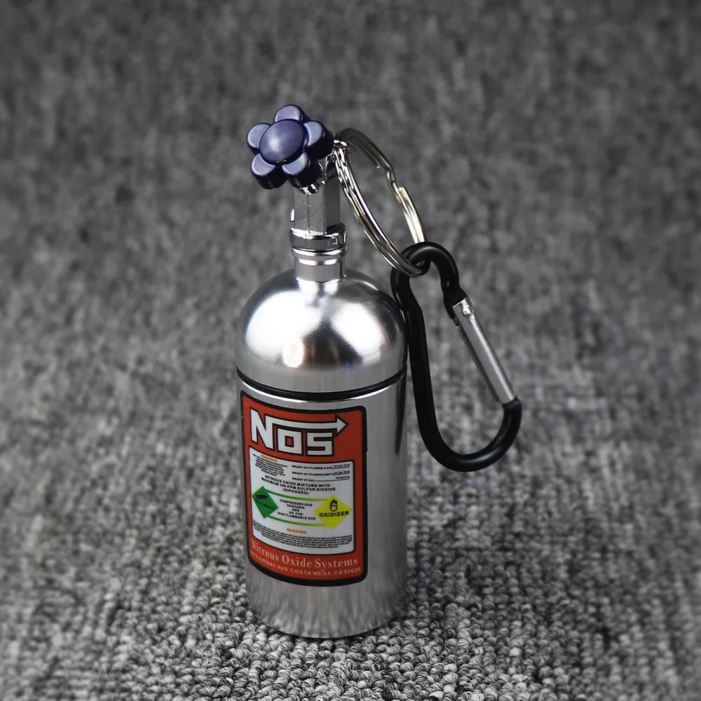10cm Outdoor NOS Bottle Style Key Chain Car Ashtray Metal Car Ashtray High Quality Aluminium Keychain Bag Pendant