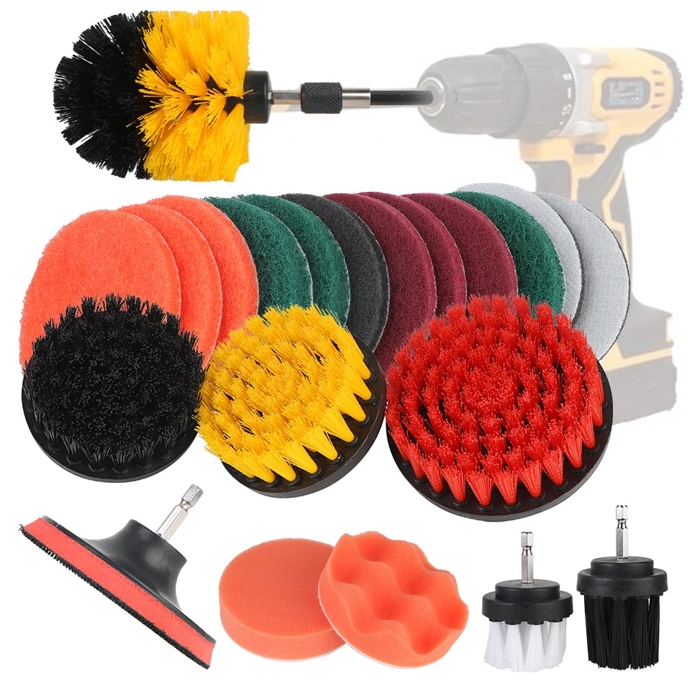 For Car Kitchen Bathroom Power Scrubber Electric Drill Brushes Multipurpose 22 Pieces Cleaning Tools Scrub Pads