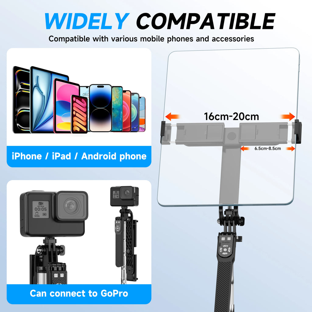 NeePho 185cm Extendable Selfie Stick Tripod NP-L9, Dual Phone Holder, Wireless Remote, Quadruped Stand, for Phone/Tablet/Gopro