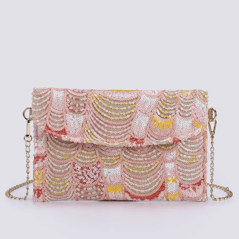 XMESSUN New Sequined Embroidery Envelope Clutch Bags for Women,Fashion Design Europe and America Casual Shoulder Bag Pouch Bag