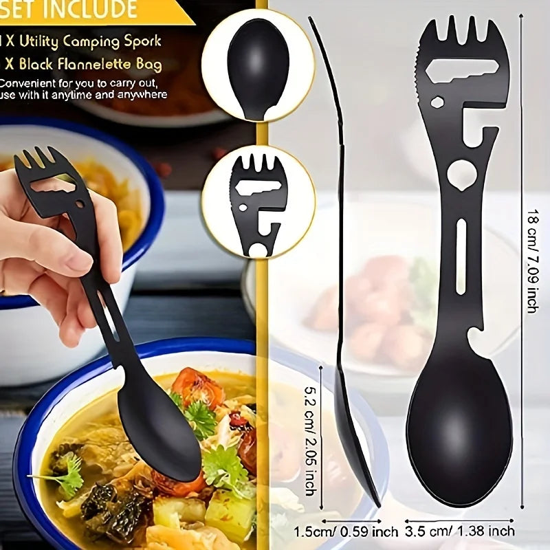 Multifunctional Whistle Knife Outdoor Camping Survival Spork Kitchen Multifunctional Wrench Bottle Opener Spoon.