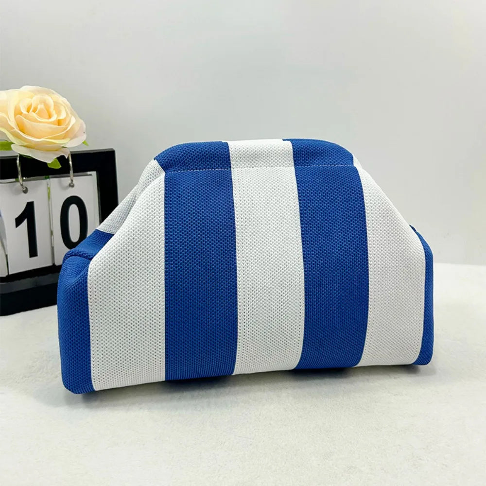 Knitted striped handbag dinner work beach large capacity daily versatile color contrast commuter clip bag women