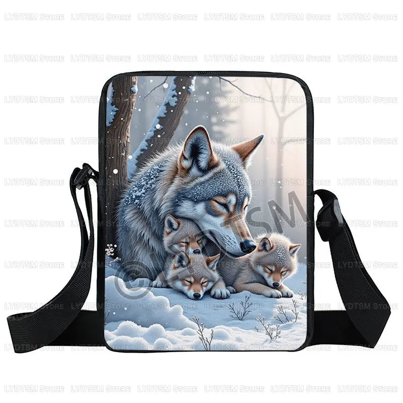 Cool Moon and Howling Wolf Print Crossbody Bag Women Handbag Student Bookbags Phone Wallet Holder Messenger Bags Gift