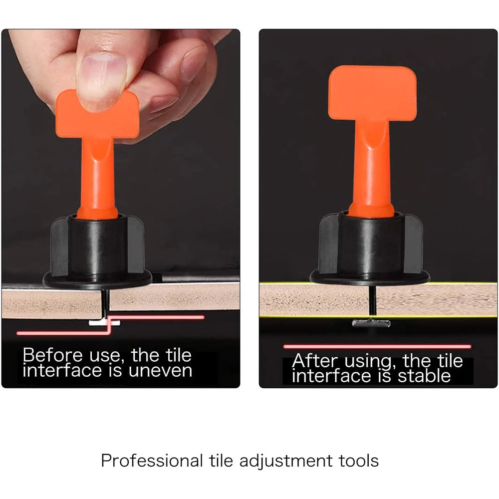 Reusable tile leveling system, 100 tile leveler gaskets, 100 2mm tile gaskets, 2 wrenches and 100 replaceable spare steel pins