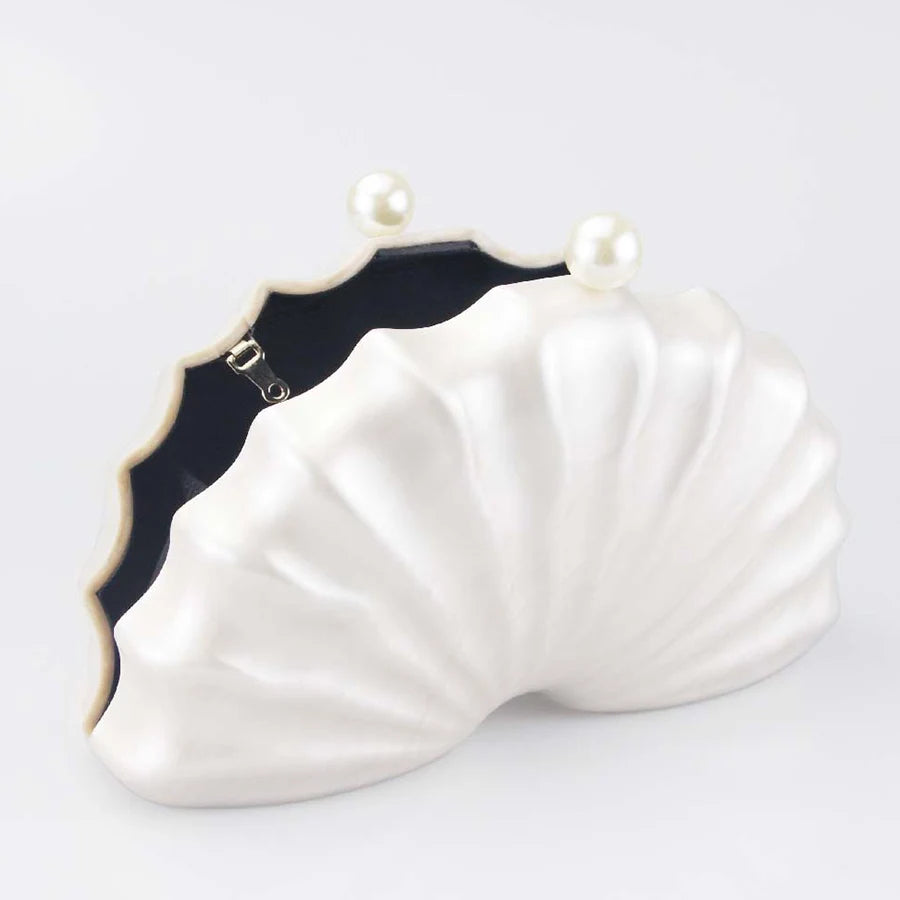 Acrylic shell shape clutch bag women designer evening party cute purse white pink champagne shell handbag chain shoulder bag sac