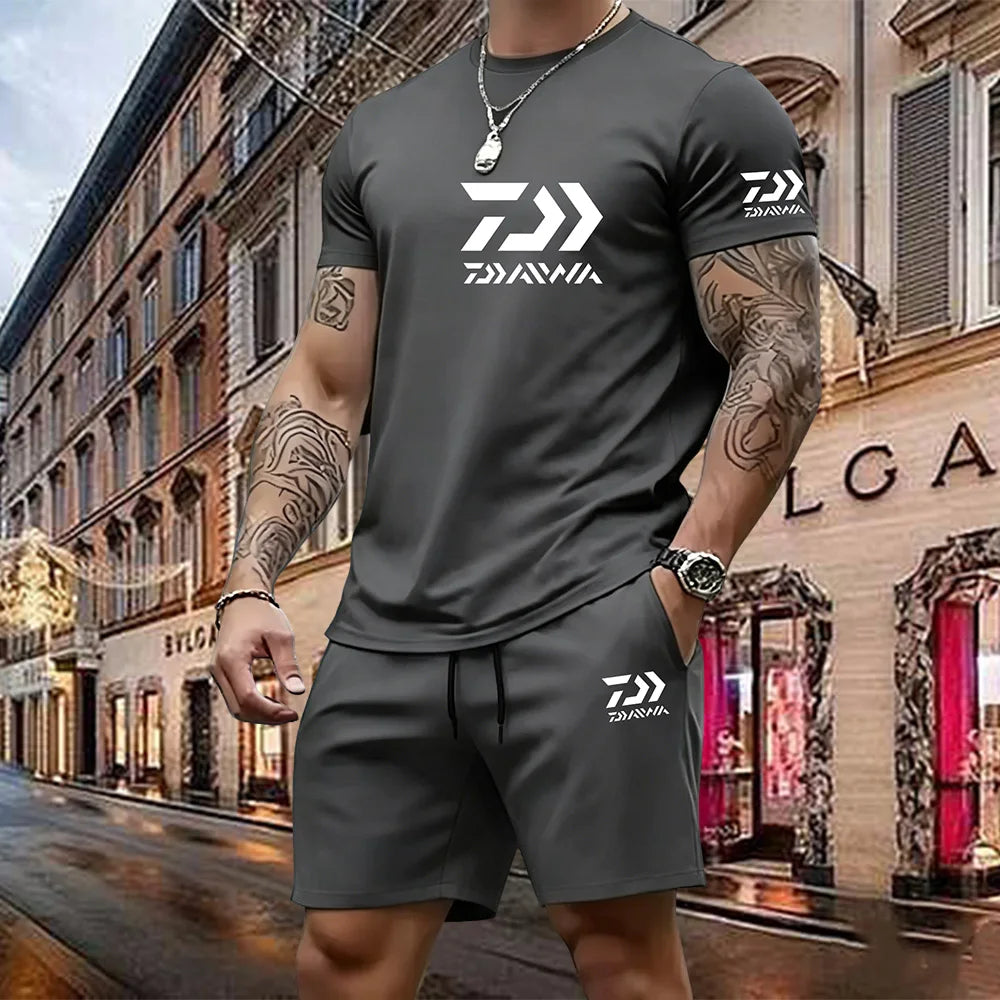 2026 Summer New Men's Fashion Outdoor Sports Set Printed Short Sleeve T-shirt+Shorts Loose Home Leisure Two Piece Set