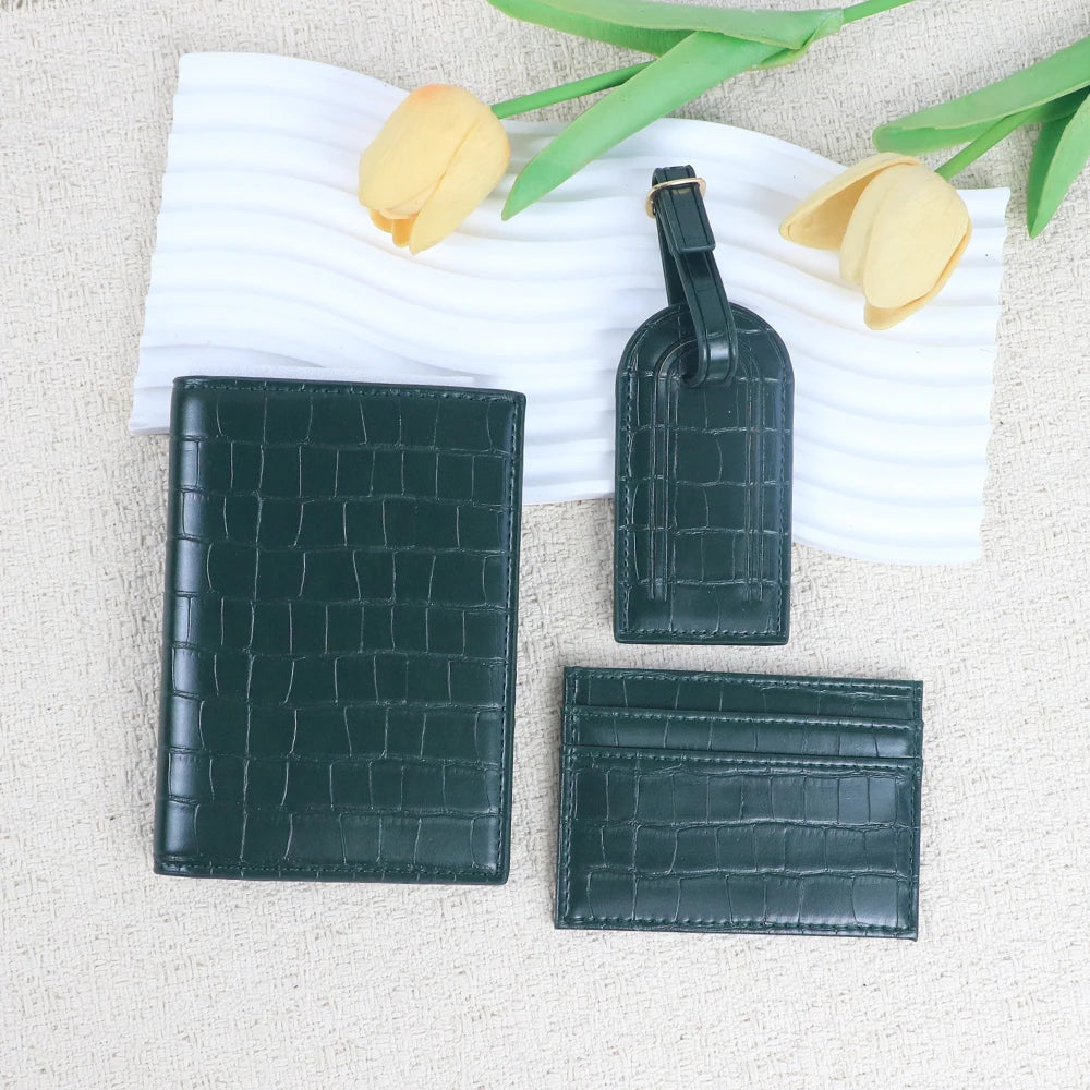 Customized name PU leather luggage tag card case passport case combination card case anti-theft travel suitcase accessories