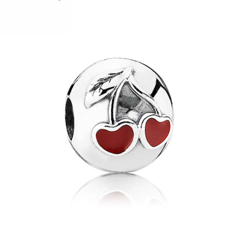 New Fashion 925 Sterling Silver Flower Cherry Round Beads Charms Pendant Fit Original Bracelet DIY Jewelry For Woman Gift