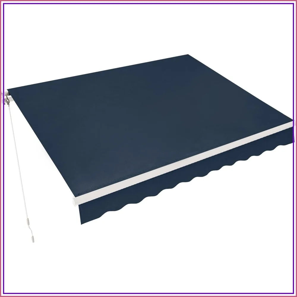 9.9x7.8FT Manual Retractable Patio Awning Sunshade Canopy Dark Blue