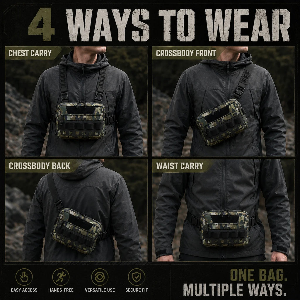 Functional Tactical Chest Bag Waist Bag Fishing MOLLE Outdoor EDC Chest Rig Pack for Cycling Hiking Camping Adjustable Harness