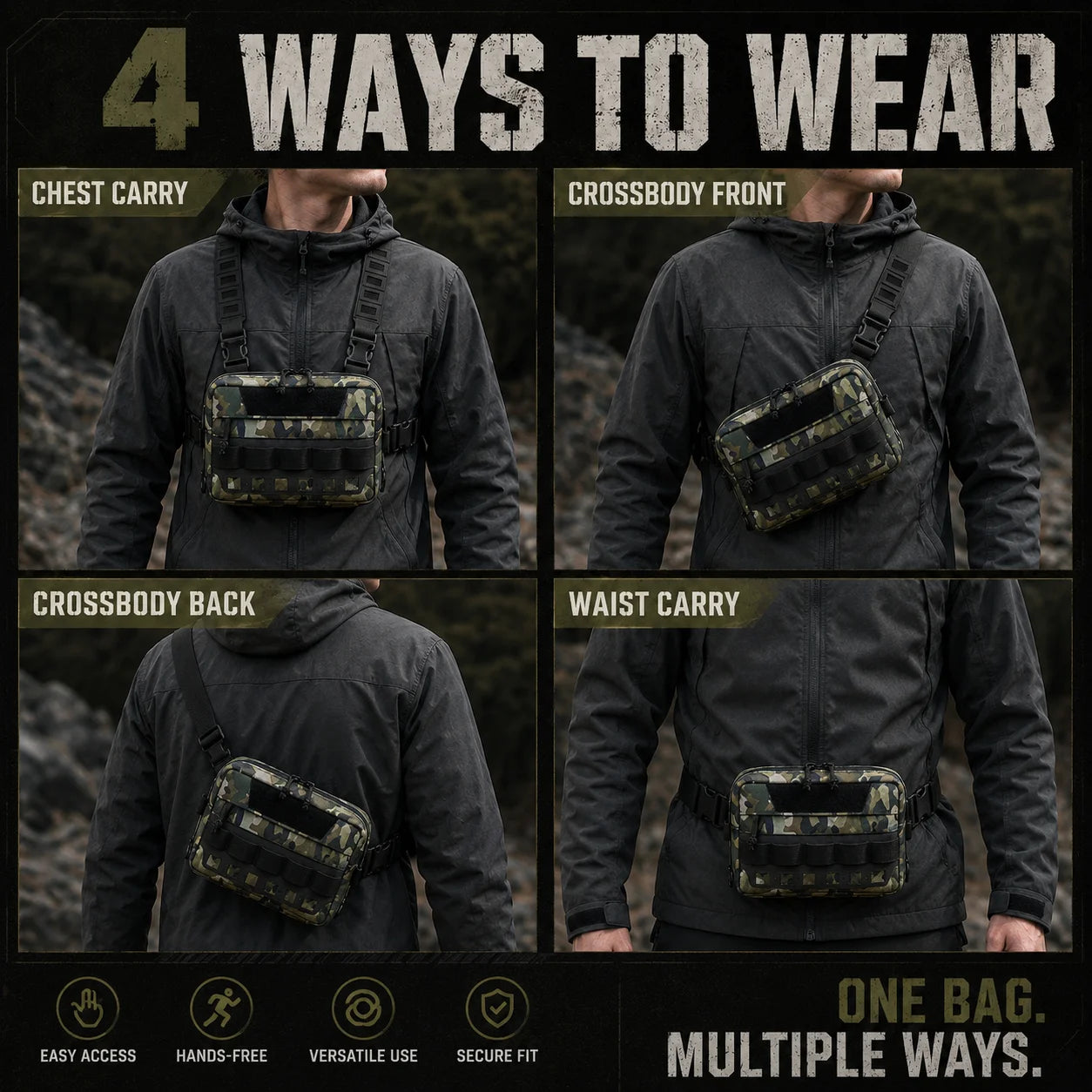 Functional Tactical Chest Bag Waist Bag Fishing MOLLE Outdoor EDC Chest Rig Pack for Cycling Hiking Camping Adjustable Harness