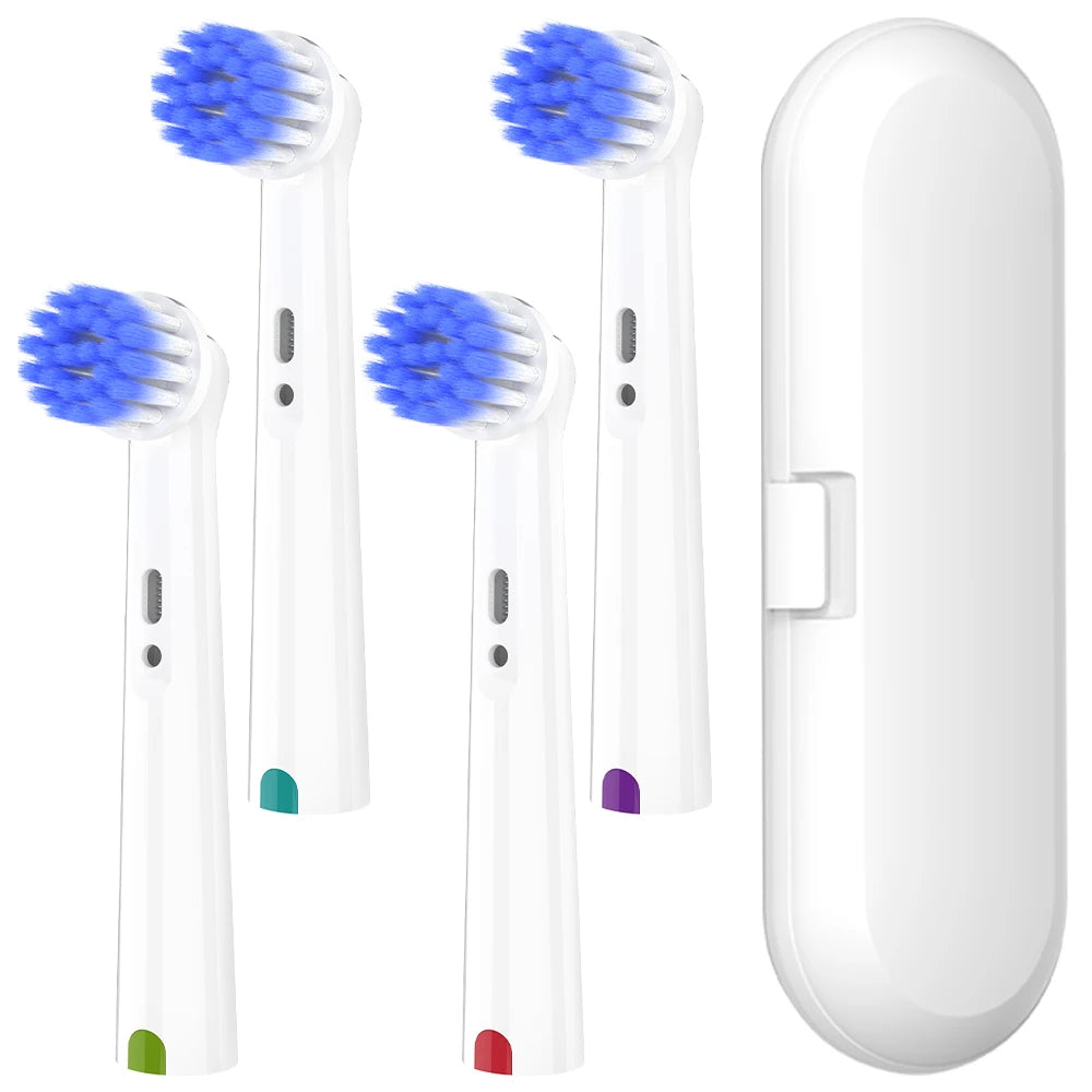 Portable Toothbrush Protective Travel Box and 4pcs Ultra Soft Replacement Brush Heads Compatible with Oral B Electric Toothbrush