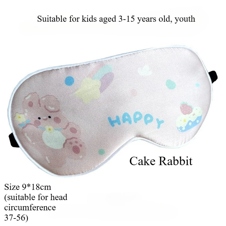 Kids Cartoon Silk Sleep Eye Mask,100% Silk16 Momme Adjustable Elastic Strap Full Blackout Eye Cover for 3-15 Years Old Children