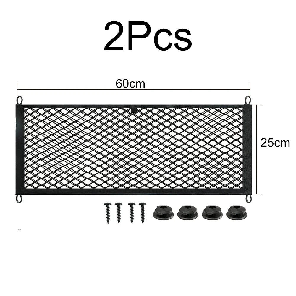 2PCS Stretchable Cargo Net Pocket Trunk Side Elastic Storage Mesh Bag Car Interior Supplies RV Accessories 25*60CM