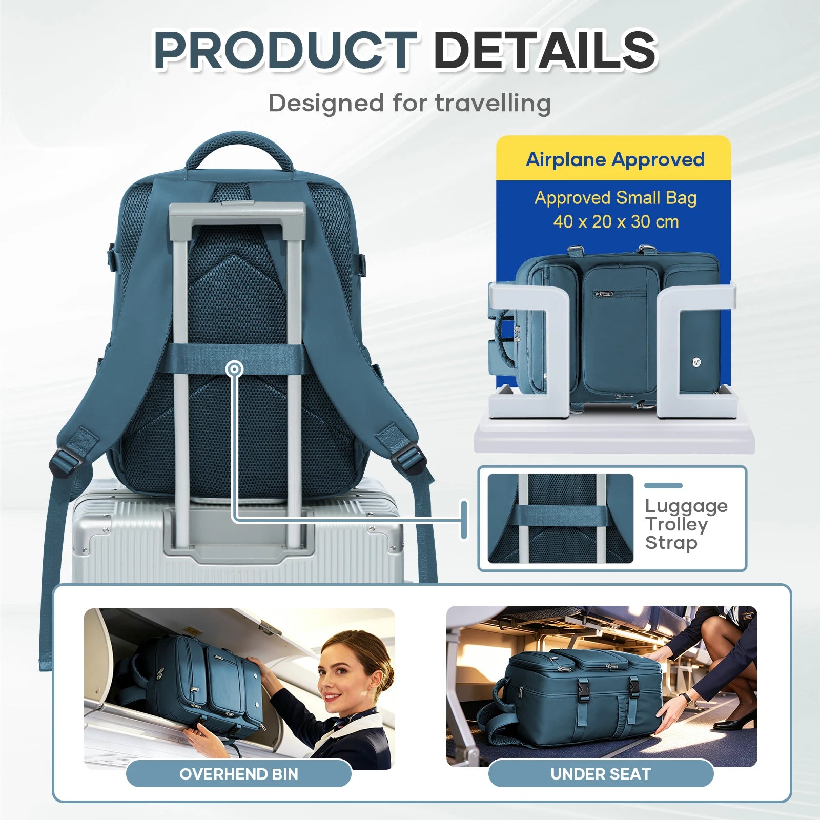 Ryanair Cabin Bag 40x30x20,  Travel Backpack For Women Men Business Laptop Bag, Hand Luggage Backpack Cabin Fly Bag, College Bag