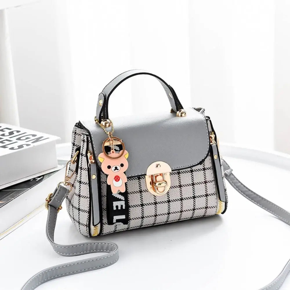 New PU Leather Shoulder Bags Plaid Pattern Buckle Handbags Flap Messenger Bag Women