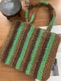 Retro Striped Weave Large Capacity Shoulder Bag Open Top Straw Basket Vacation Beach Bag for Men And Women Casual Daily Use