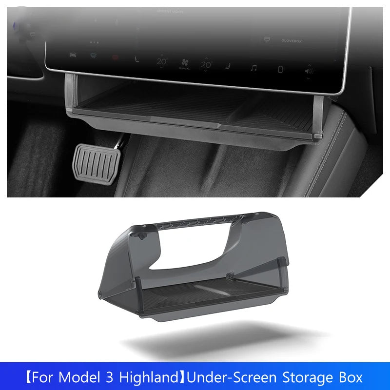Under-Screen Storage Box For Tesla Model 3 Highland Hidden Fold Able Storage Box Car Storage Modification Parts Interior Design